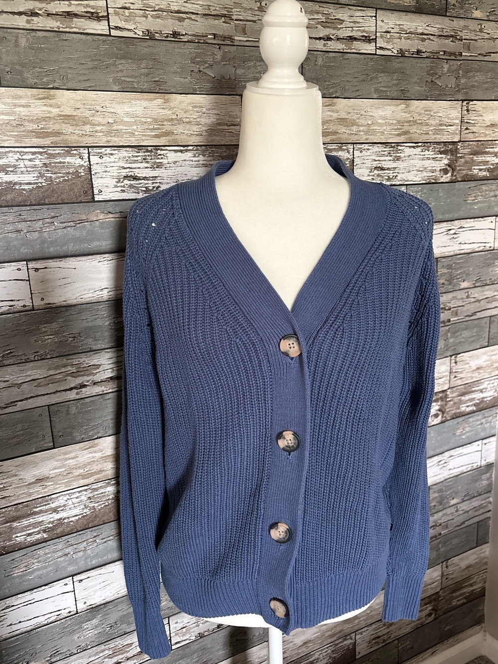 GAP Dusty Slate Blue Button Ribbed V-Neck Grandmacore Cardigan Womens XS